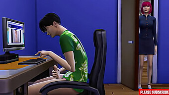 Mature Japanese Wife Discovers Her Teenage Stepson Indulging In Solo Play On His Computer