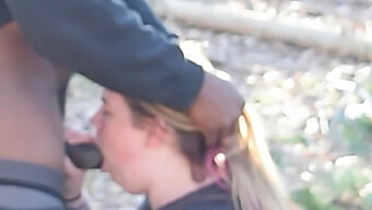 Blonde BBW gets a super intense blowjob outside