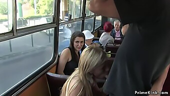 Amateur blonde receives facial in public bus