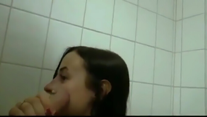 Steamy encounter in a public restroom with a seductive partner and a big, hard penis