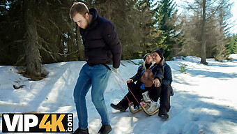 Old And Young European Beauties Indulge In A Steamy Sled And Fireplace Adventure