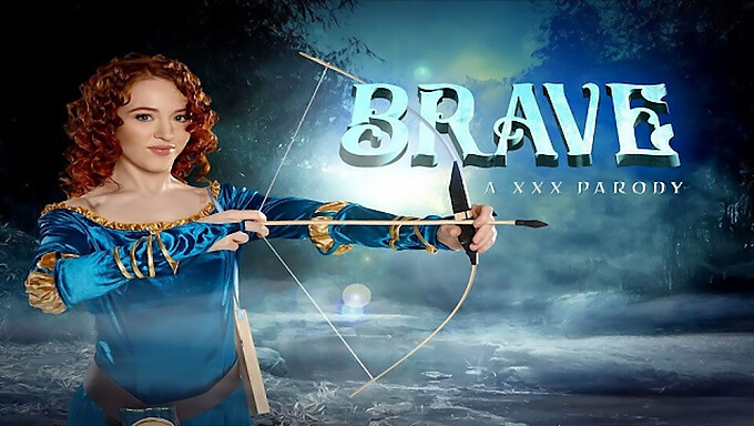 Brave Merida, a redheaded beauty, eagerly welcomes a big cock into her small tits