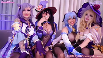 Orgie anale de Purple Bitch avec des filles de Genshin Impact