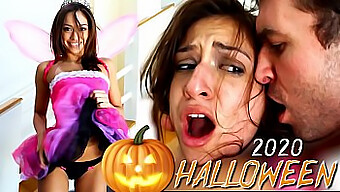 Sara Luvv Gets Her Pretty Face Covered In Cum In Halloween-Themed Hardcore Video