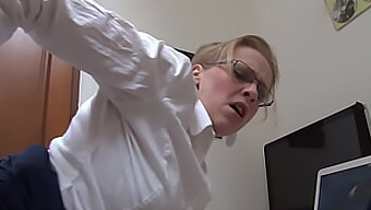 New secretary's first day on the job includes anal play with the boss